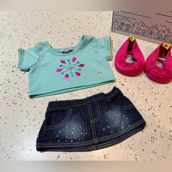 Build-A-Bear Snowflake Crystal Top, Jean Skirt & Pink‎ Shoes, Bunny NOT Included - Picture 2 of 13